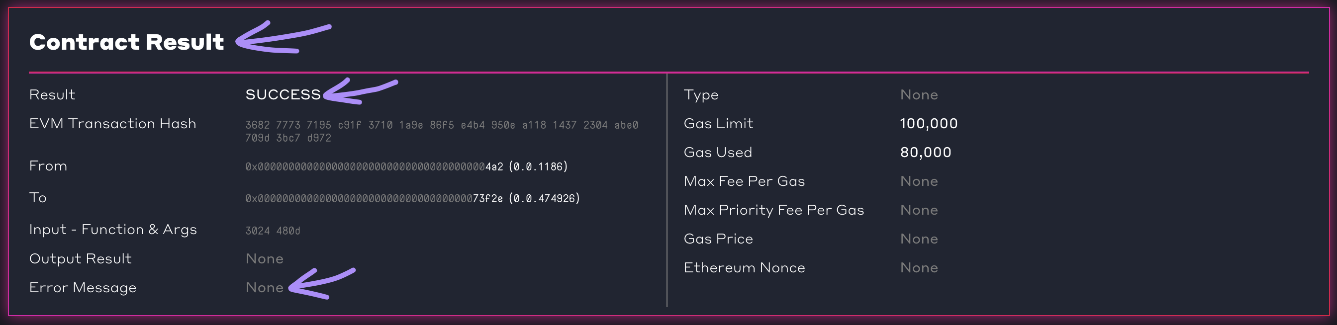 Screenshot showing Contract Result SUCCESS - Transaction (on hashscan.io).